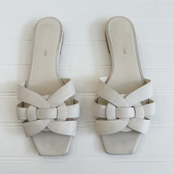 Saint Laurent Tribute White Leather Mules Slip On Heels Sandals Size 37 - Picture 8 of 8